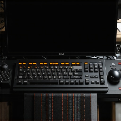 High-end editing workstation with color-accurate monitor, grading surface, and mechanical keyboard.