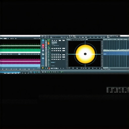 Close up of a professional video editing monitor showing a complex node tree and color wheels used for high-end color grading.