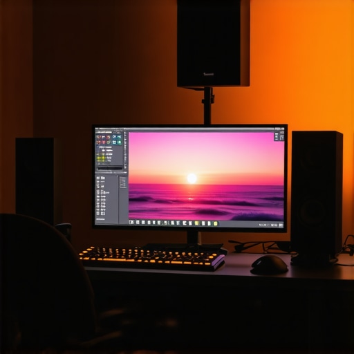 High-end video editing suite featuring a hardware control surface and calibrated reference monitor for accurate color grading.