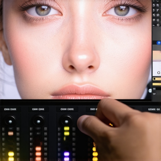 Colorist grading skin tones on a professional monitor