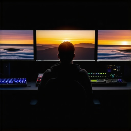 A high-end video editing setup featuring color-accurate monitors and specialized hardware for professional post-production.