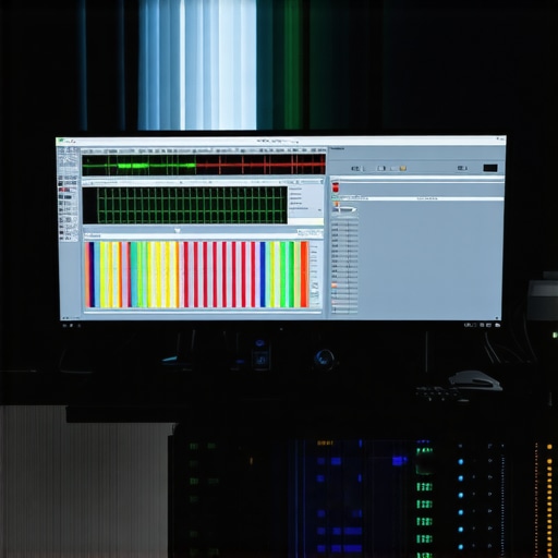 Professional Color Grading and Network Editing Station A high-end video editing workstation showing color grading on a professional monitor and network infrastructure for collaborative workflows.