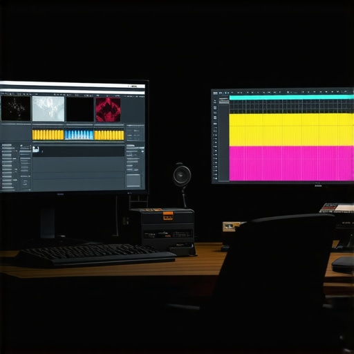 A professional video editing workstation featuring a calibrated reference monitor and external I/O hardware used to eliminate playback latency.