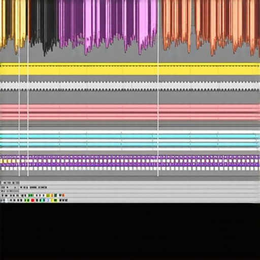 Professional Multi-Layered Video Editing Timeline Close up of a complex video editing timeline showing nested sequences and audio waveforms on a studio monitor.
