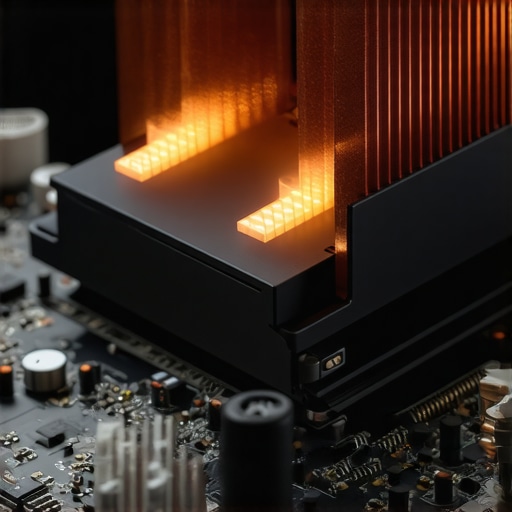 A high-performance NVMe heatsink installed on a workstation motherboard to prevent thermal throttling during video editing.