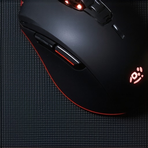 Close-up of a high-end editing mouse sensor on a professional micro-weave mouse pad.