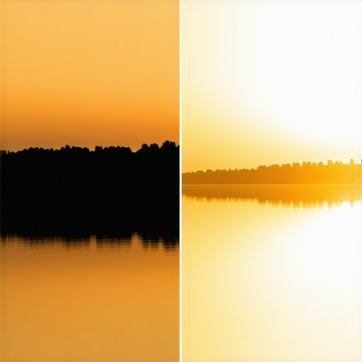 Comparison of a raw sunset photo and a retouched photo with advanced dynamic range recovery.