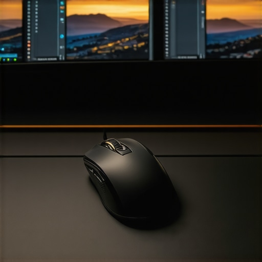 Professional vertical ergonomic mouse setup for high-end video editing and color grading.