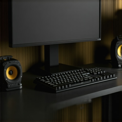 A high-end video editing suite with monitor hood and fader controllers.