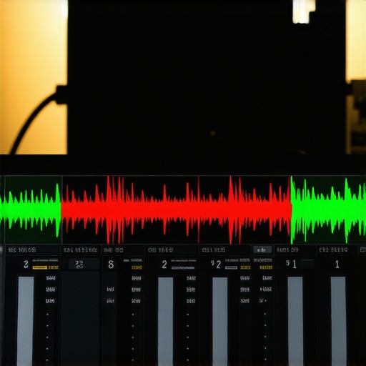 Close-up of vocal waveforms on a screen showing phase correction for rock mixing.