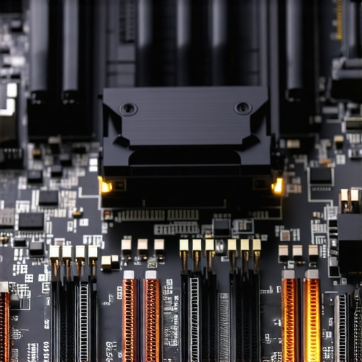 Close-up of a workstation motherboard depicting high-performance components for video editing.