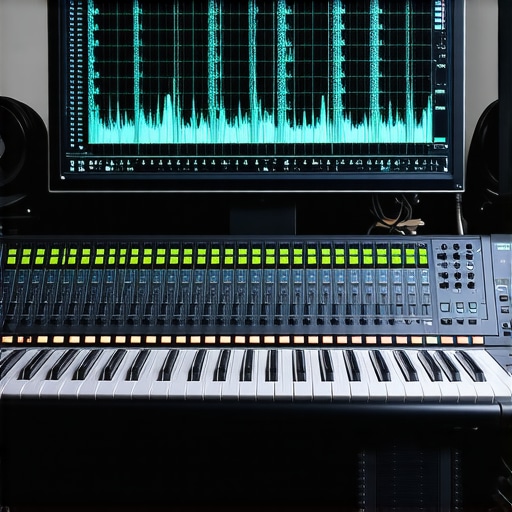 Professional audio editor using a motorized fader for precise vocal track automation and spectral repair.