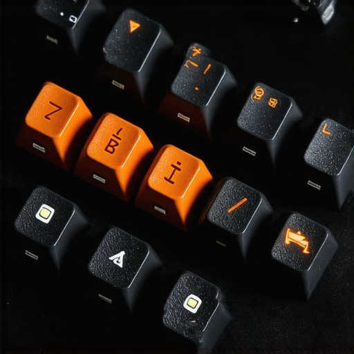 A close-up of textured keycaps on a mechanical keyboard designed for video editing precision.