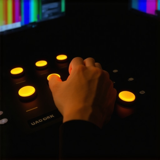 A professional video editor using a color grading panel to refine AI masks on a reference monitor.