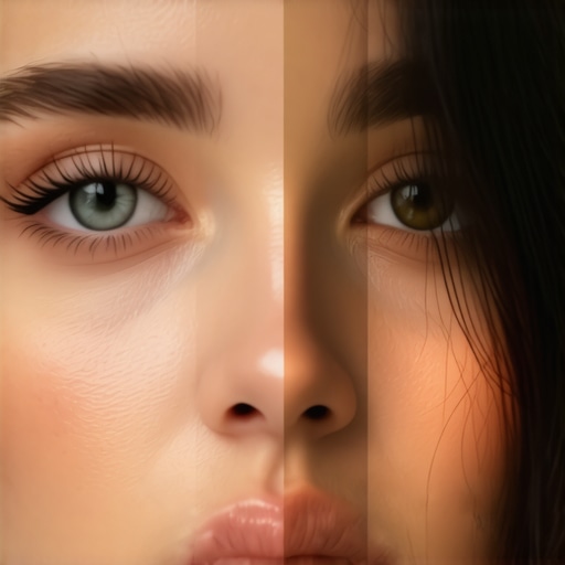 Comparison of skin retouching showing the addition of subsurface scattering for a more organic look in harsh light.