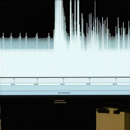 3D audio spectrogram displaying low-mid frequency resonance in an editing software suite.